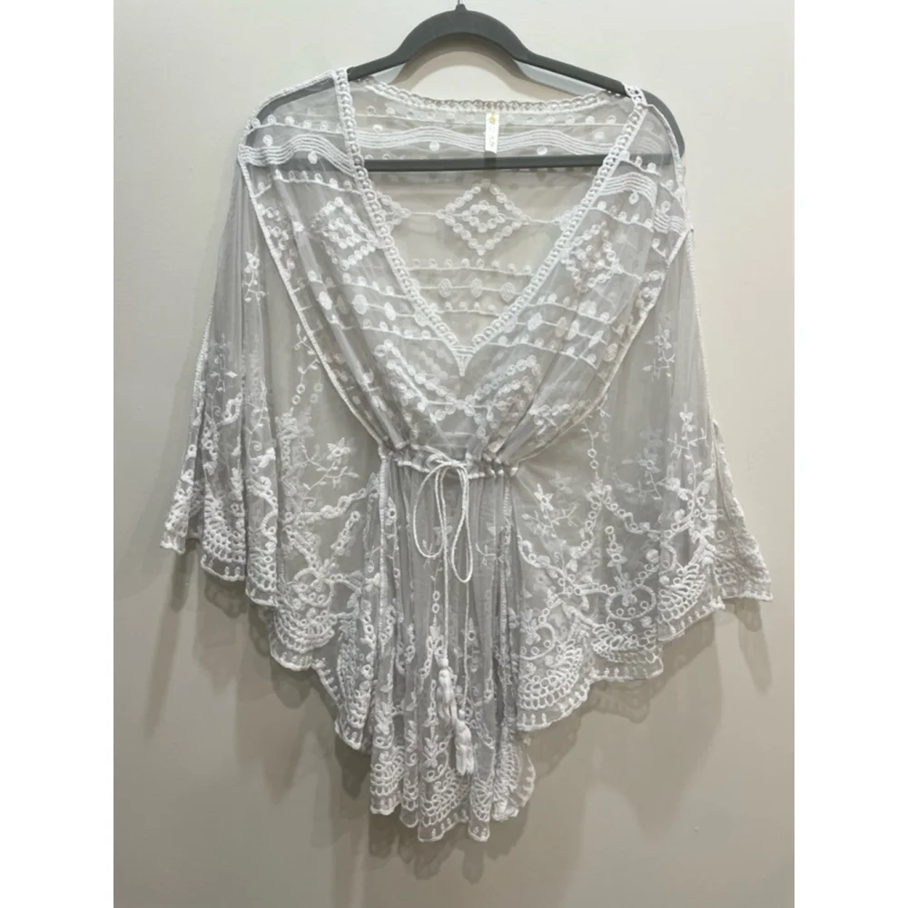 Swimsuit Cover-Up One Size Sheer Lace Fairy Boho Cottagecore beachy Scandinavian - Picture 1 of 5